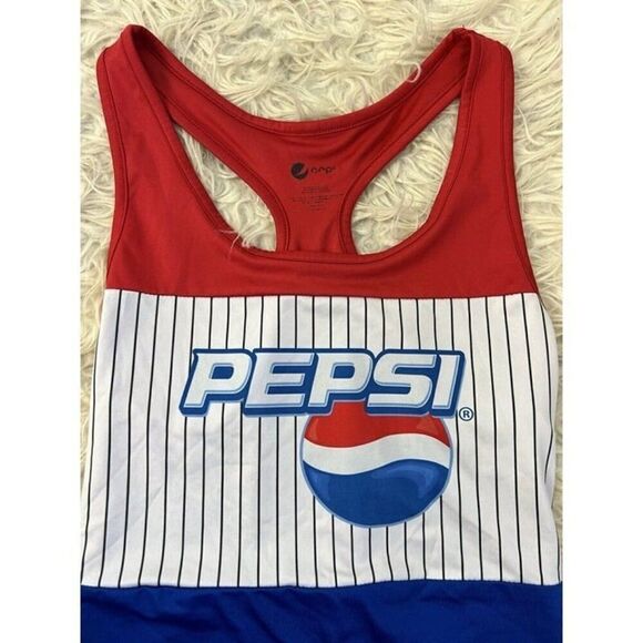 Pepsi Womens Size Large One Piece Swimsuit Razor Back Retro Summer Red & Blue - Picture 8 of 10